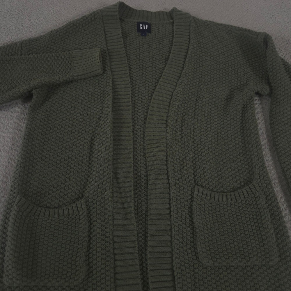 Gap Sweater Womens Small Olive Open-Front Textured Longline Cotton Cardigan Soft